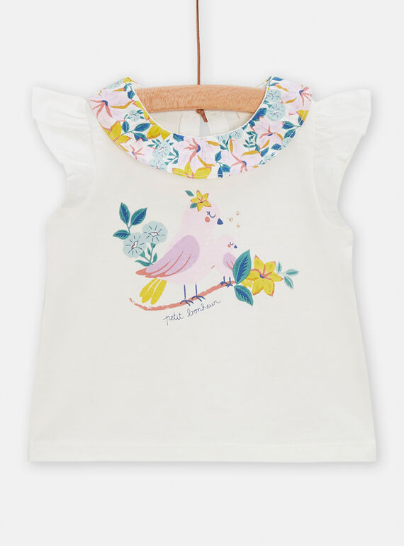 Top bianco con motivo uccello neonata TIPOBRA / 24SG09M1BRA001