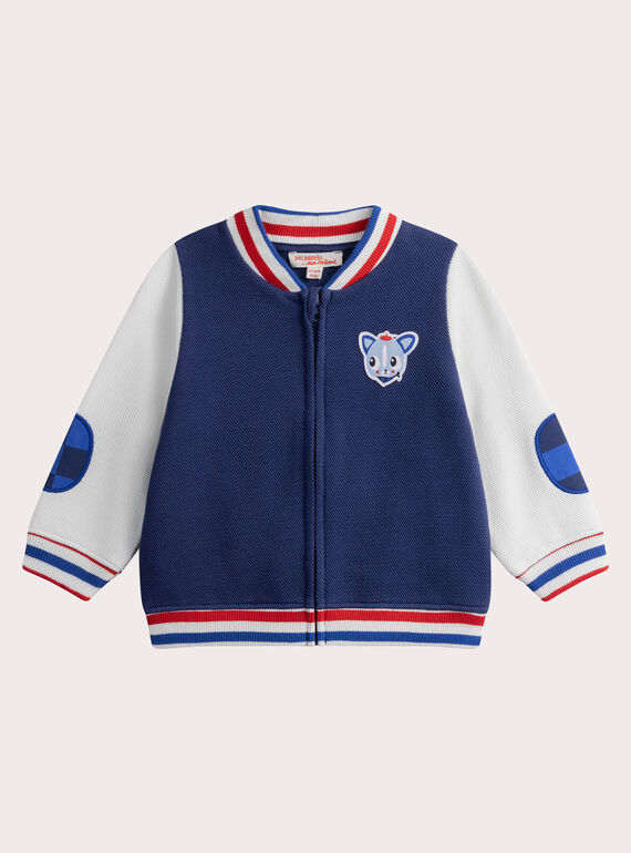 Giubbotto modello teddy bicolore blu navy ed écru per neonato WUKAGIL / 25SG1032GILC244