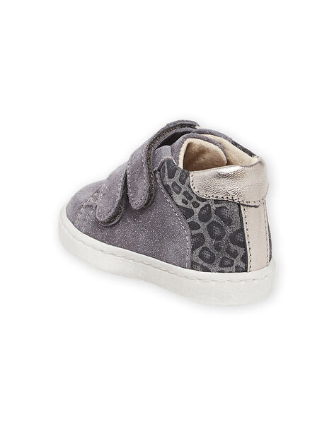 Sneakers alte in crosta di pelle grigia glitterata e stampa leopardo PIBASLEO / 22XK3781D3P940