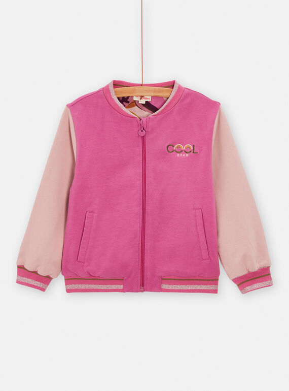 Cardigan double face rosa con stampa tucano e foglia bambina TACRICAR / 24S901L1CAR310