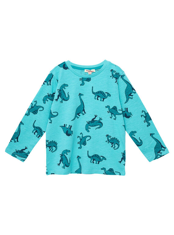 T-shirt maniche lunghe bambino turchese con stampa all over dinosauri JOJOTEE4 / 20S90244D32209