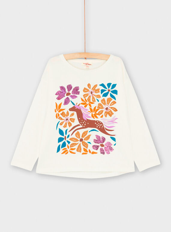 T-shirt ecrù con motivi unicorni e fiori bambina SAVERTEE1 / 23W901J2TML001