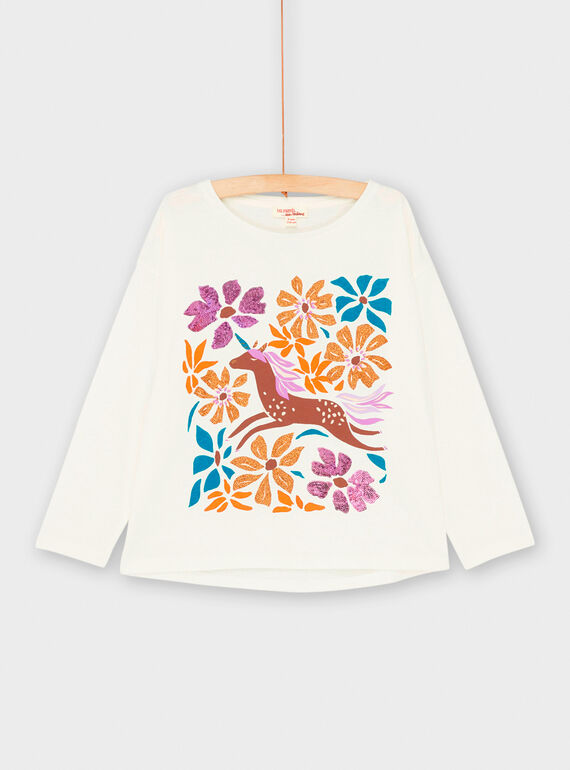 T-shirt ecrù con motivi unicorni e fiori bambina SAVERTEE1 / 23W901J2TML001