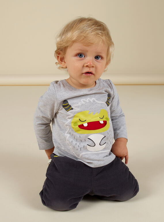 T-shirt grigio melange ricamata neonato MUHITEE1 / 21WG10U3TML943