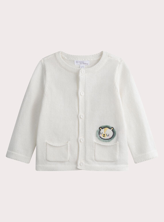 Cardigan nascita in maglia écru WOU1GIL / 25SF0572GIL005
