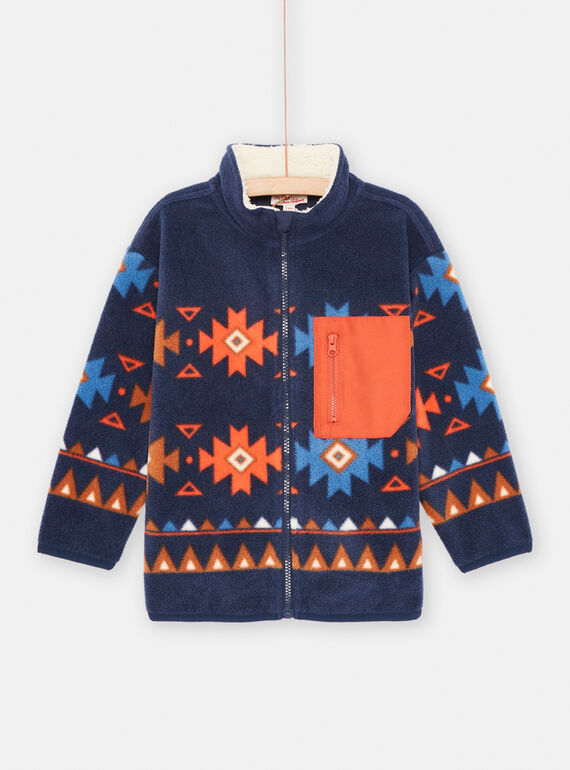 Cardigan in pile blu notte con stampa etnica bambino SOJOGITEK1 / 23W902M2GIL705