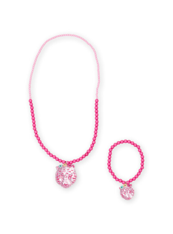 Collana e bracciale in perline rosa con ciondolo tigre bambina MYAJOCOU2 / 21WI01S2CLI961