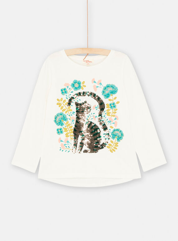 T-shirt ecrù con motivo gatto bambina SADUTEE3 / 23W901P3TML001