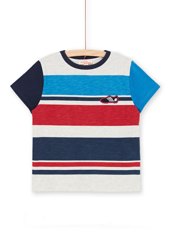 T-shirt grigio melange e blu a righe bambino LOHATI2 / 21S902X1TMCJ920