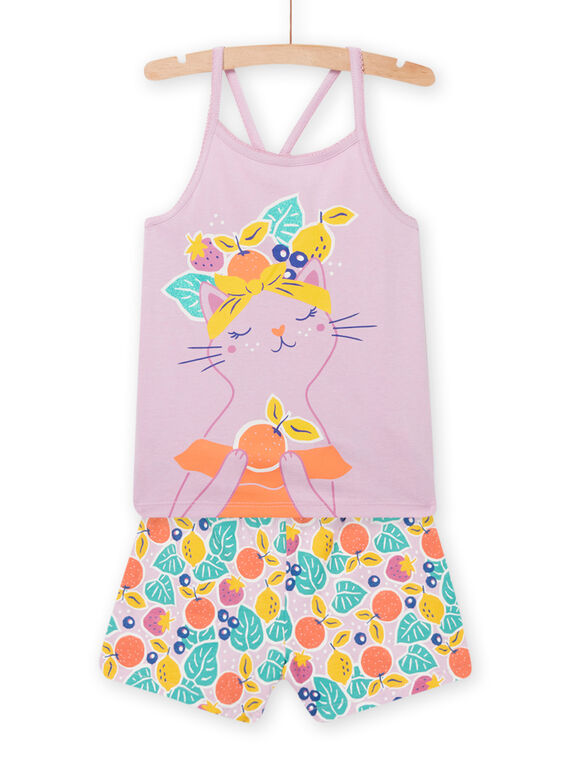Completo pigiama lilla motivo gatto con stampa frutti bambina NEFAPYJFRU / 22SH11H7PYJH700