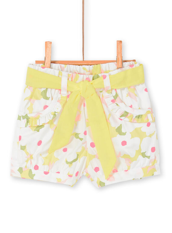 Shorts bianchi e gialli con stampa a fiori neonata LIBALSHO / 21SG09O1SHO000