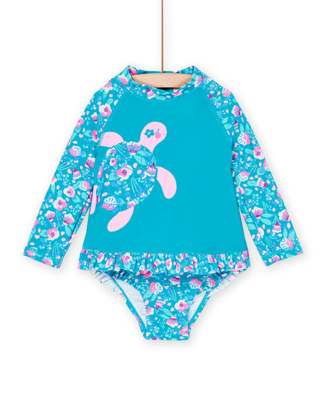 Costume t-shirt e slip turchese con stampa fantasia RYIENS / 23SI09R9MAIC217