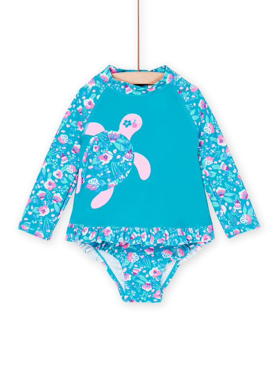 Costume t-shirt e slip turchese con stampa fantasia RYIENS / 23SI09R9MAIC217