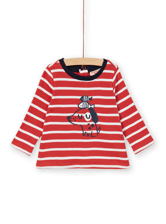 T-shirt rossa e bianca a righe in cotone neonato LUJOTEE5 / 21SG1031TML410