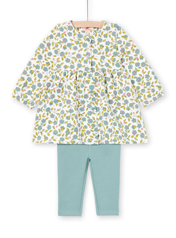Set abito con stampa a fiori e leggings ecrù e verde acqua neonata MIKAENS / 21WG09I1ENS001
