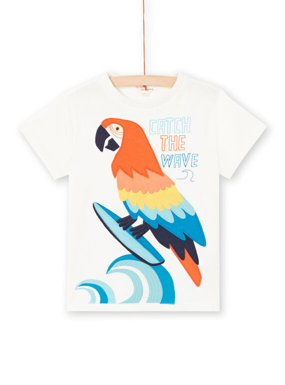 T-shirt ecrù con motivo pappagallo bambino LOBONTI5 / 21S902W3TMC001