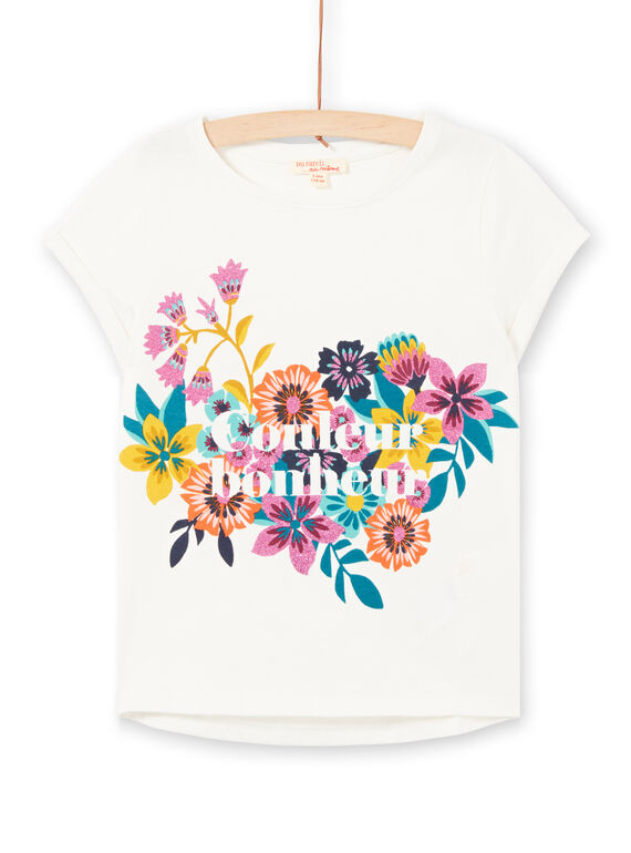 T-shirt ecrù stampa fiori colorati maniche corte donna LAMUMTI1 / 21S993Z1TMC001