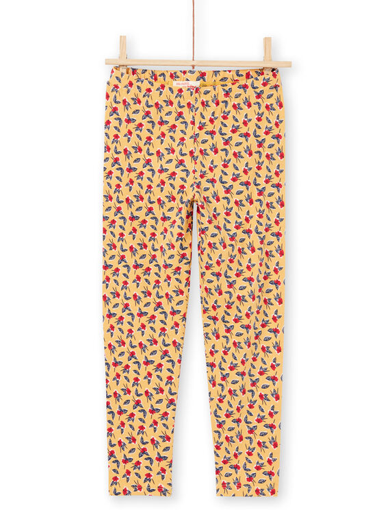 Leggings senape con stampa a fiori bambina MYAMIXLEG1 / 21WI01J2CALB106