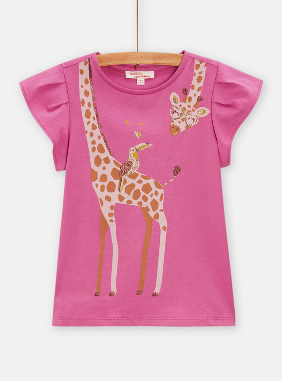 T-shirt ecrù con motivi giraffa e tucano bambina TACRITI3 / 24S901L2TMC310