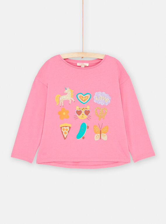 T-shirt rosa con motivi fantasia e bambina SAVERTEE2 / 23W901J1TML030