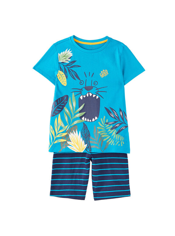 Pigiama corto bambino turchese e navy JEGOPYCJUN / 20SH12U4PYJC242
