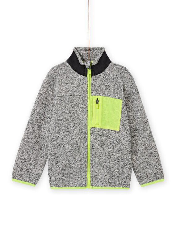 Cardigan grigio melange e inserti giallo fluo e nero bambino MOJOGITEK2 / 21W90214GILJ922