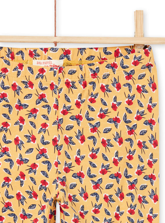 Leggings senape con stampa a fiori bambina MYAMIXLEG1 / 21WI01J2CALB106
