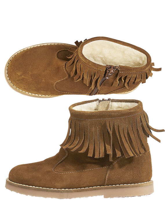 Stivaletti con frange crosta di pelle cammello bambina GFBOOTFRAN / 19WK35X3D0D804