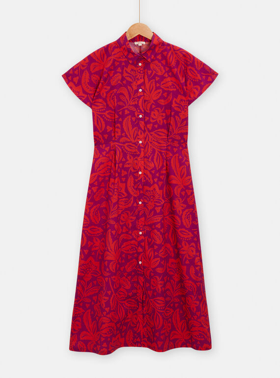 Abito a camicia porpora e rosso con stampa a fiori donna TAMUMROB1 / 24S993R1ROB712