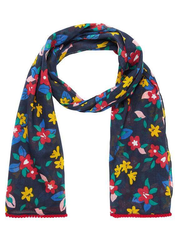 Foulard bambina navy con motivo fiori multicolore JYAGRAFOUL / 20SI01E1FOUC243