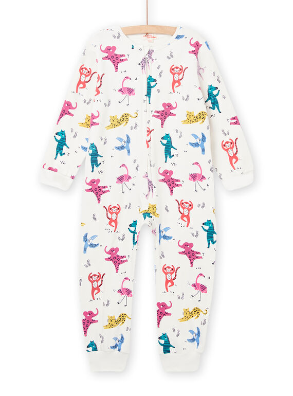 Tuta in tessuto felpato ecrù con stampa animali multicolor bambina MEFACOMBAOP / 21WH1191D4F001