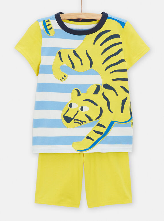 Pigiama giallo, blu ed ecrù con motivo tigre bambino TEGOPYCRAY / 24SH1254PYJ001