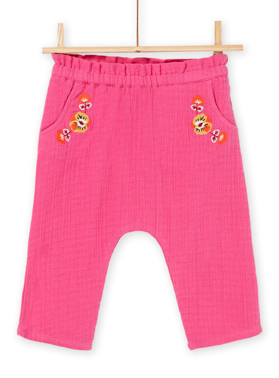 Pantaloni rosa con ricami a fiori RIJUNPAN / 23SG09U1PANF507