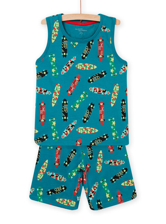 Set pigiama canotta e shorts blu con stampa skateboard turchese bambino NEGOPYCSKA / 22SH12H1PYJC217