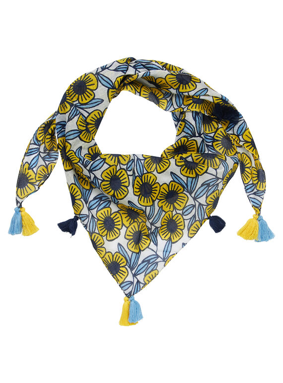 Foulard in cotone con fiori blu e gialli bambina JYATROFOUL / 20SI01F1FOU001