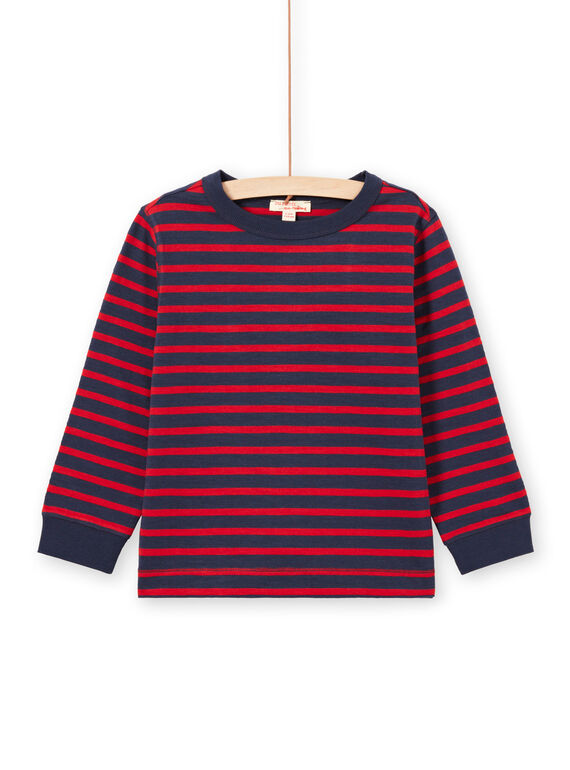 T-shirt maniche lunghe a righe rosse e navy bambino MOJOTIRIB2 / 21W90224TML505