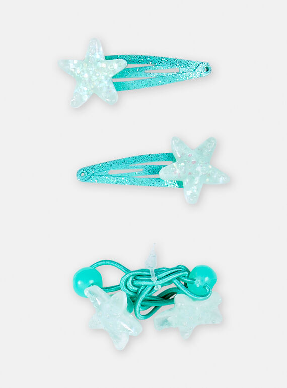 2 fermagli con clip e un elastico turchese bambina TYAJOCLIC4 / 24SI01E3BRTC216