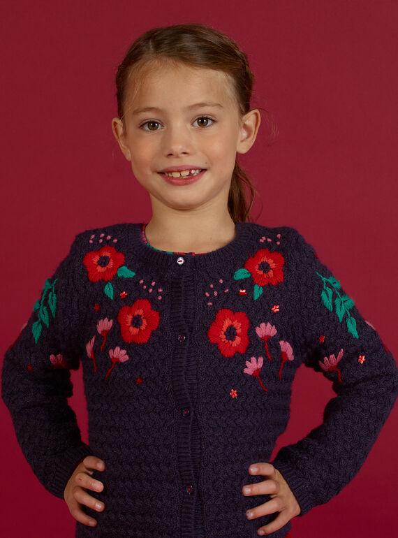 Cardigan a maniche lunghe con ricami fiori bambina MAFUNCAR2 / 21W901M1CARH703