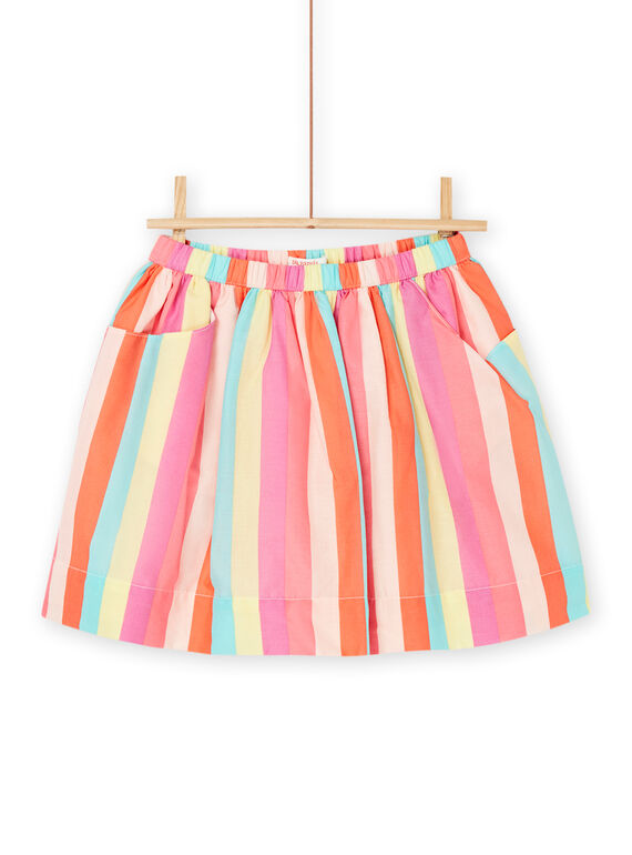 Gonna taglio morbido arancione e rosa con stampa a righe RAPOPJUP / 23S901X1JUPB105