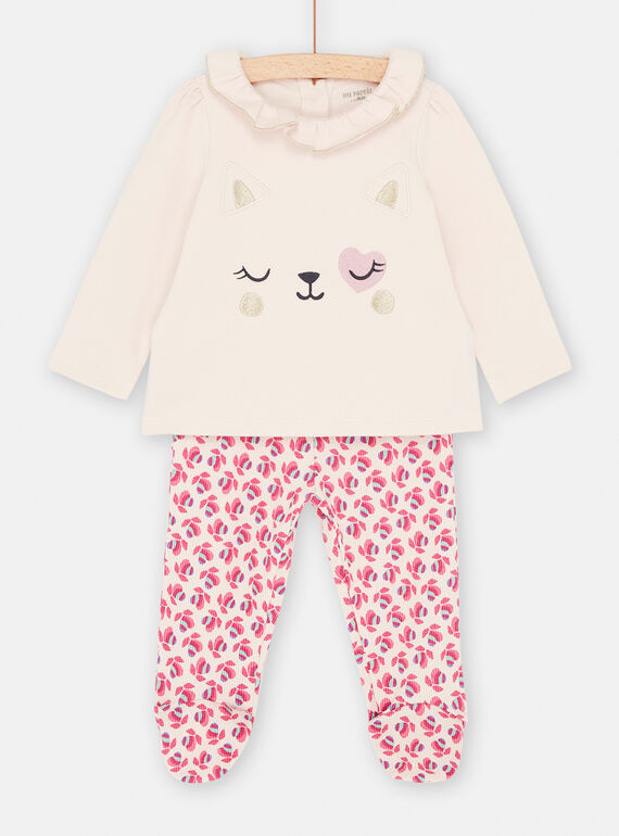 Pigiama rosa chiaro e motivo gatto bambina SEFIPYJCHA / 23WH1341PYJD322