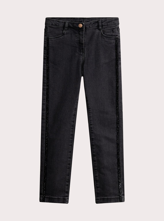 Jeans in denim nero con dettagli lucenti per bambina VAKOJEAN / 24W90131JEAK003