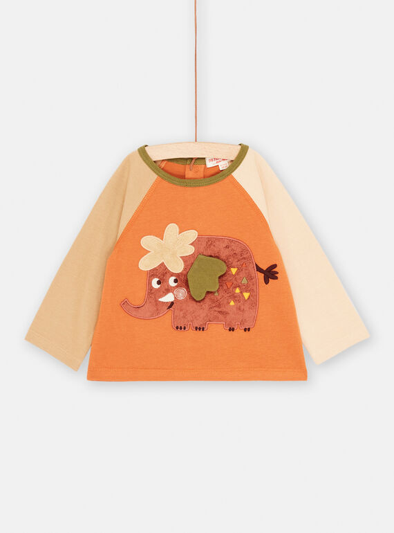 T-shirt mattone e beige con motivo elefante bambino SUCOUTEE1 / 23WG10L3TML403