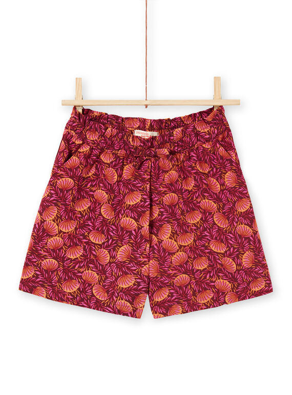 Shorts bordeaux e arancioni con stampa foglie bambina LATERSHORT3 / 21S901V2SHO719