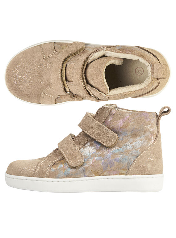 Sneakers alte crosta di pelle beige e pelle fantasia bambina GFBASBEIG / 19WK35I8D3F080