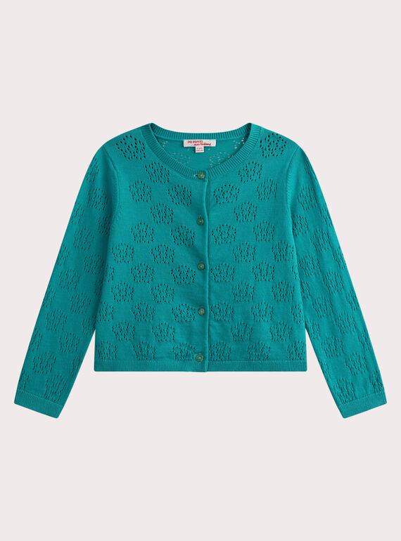 Cardigan turchese traforato a maniche lunghe WABOCAR2 / 25S901R2CARC242