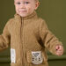 Cardigan bicolore con cerniera in sherpa