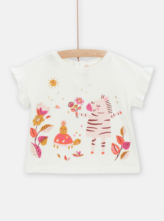 T-shirt ecrù con stampa a fiori e animali neonata TILITI / 24SG09T1TMC001