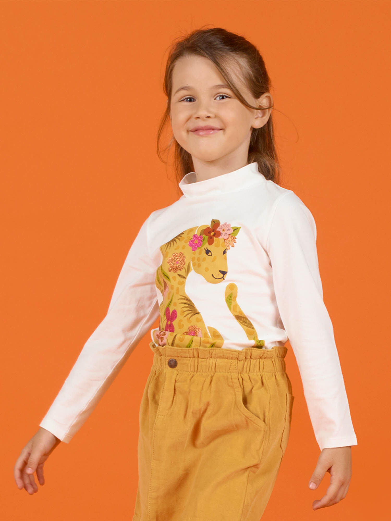 Dolcevita ecru con motivi leopardati e fiori bambina acquisto online Maglia Felpa Cardigan DPAM