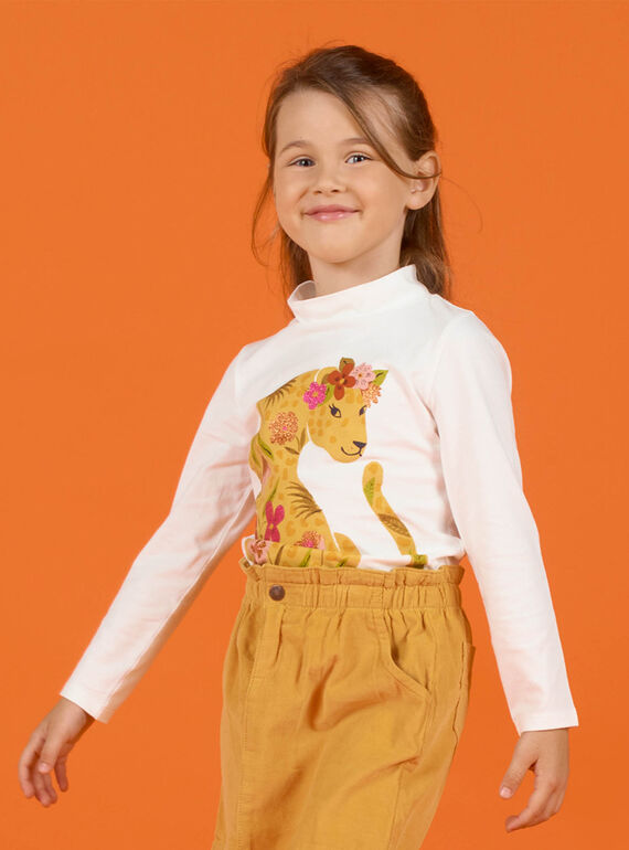 Dolcevita ecrù con motivi leopardati e fiori bambina MASAUSOUP / 21W901P1SPL001