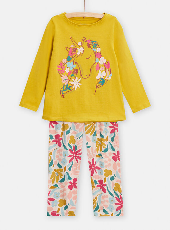 Pigiama verde oliva e motivo unicorno con stampa a fiori bambina TEFAPYJFLO / 24SH1145PYJ633